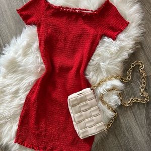 Red Smocked Mini Dress